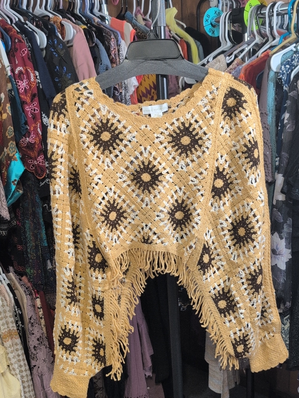 House Of Harlow 1960 Cream And Brown Crochet Sweater NWT